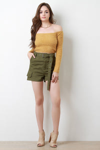 High Waisted Eyelet Belted Cargo Shorts