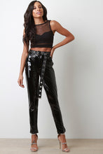 Load image into Gallery viewer, High Waisted Latex Eyelet Belted Pants